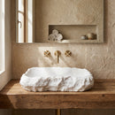 Carrara Marble Rustic Natural Stone Vessel Sink Polished Interior Hand Chiseled Exterior (W)16" (L)22" (H)5"