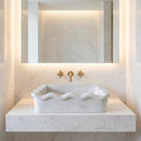 Carrara White Marble Rectangular Wall-mount Wavy Edges Bathroom Sink (W)16" (L)24" (H)6"