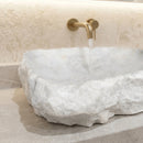 Carrara Marble Rustic Natural Stone Vessel Sink Polished Interior Hand Chiseled Exterior (W)16" (L)22" (H)5"