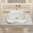 Carrara Marble Rustic Natural Stone Vessel Sink Polished Interior Hand Chiseled Exterior (W)16" (L)22" (H)5"