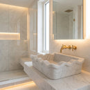 Carrara White Marble Rectangular Wall-mount Wavy Edges Bathroom Sink (W)16" (L)24" (H)6"