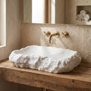 Carrara Marble Rustic Natural Stone Vessel Sink Polished Interior Hand Chiseled Exterior (W)16" (L)22" (H)5"