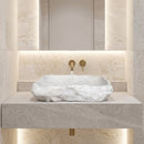 Carrara Marble Rustic Natural Stone Vessel Sink Polished Interior Hand Chiseled Exterior (W)16" (L)22" (H)5"