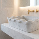 Carrara White Marble Rectangular Wall-mount Wavy Edges Bathroom Sink (W)16" (L)24" (H)6"
