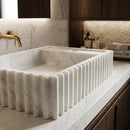Carrara White Marble Wall-mount Bathroom Vanity Sink Fluted/Reeded (W)12" (L)20" (H)4"