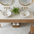 Flower Shaped Carrara White Marble Vessel Bathroom Sink, Polished 18 Inch