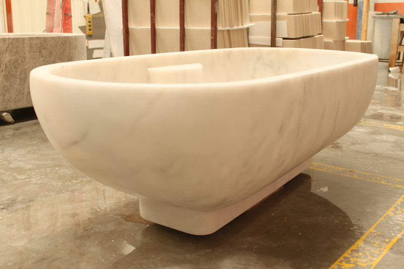 Bianco Carrara White Marble Bathtub Hand-carved from Solid Marble Block (W)30" (L)70" (H)20" angle view