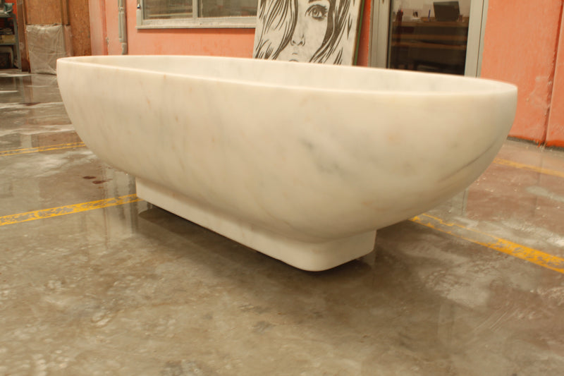 Bianco Carrara White Marble Bathtub Hand-carved from Solid Marble Block (W)30" (L)70" (H)20" side angle view