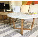 Carrara White Marble Coffee Table Round Shape with Polished Finish and Eased Edges