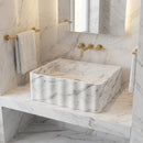 Carrara White Marble Handcrafted Wall-mount Luxury Bathroom Sink Fluted Front (W)16" (L)28" (H)10"