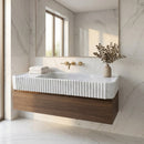 Carrara White Marble Wall-mount Bathroom Vanity Sink Fluted (W)16" (L)40" (H)6"
