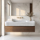 Carrara White Marble Wall-mount Bathroom Vanity Sink Fluted (W)16" (L)40" (H)6"