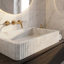 Carrara White Marble Wall-mount Bathroom Sink Ribbed Textured (W)16" (W)24" (H)6"