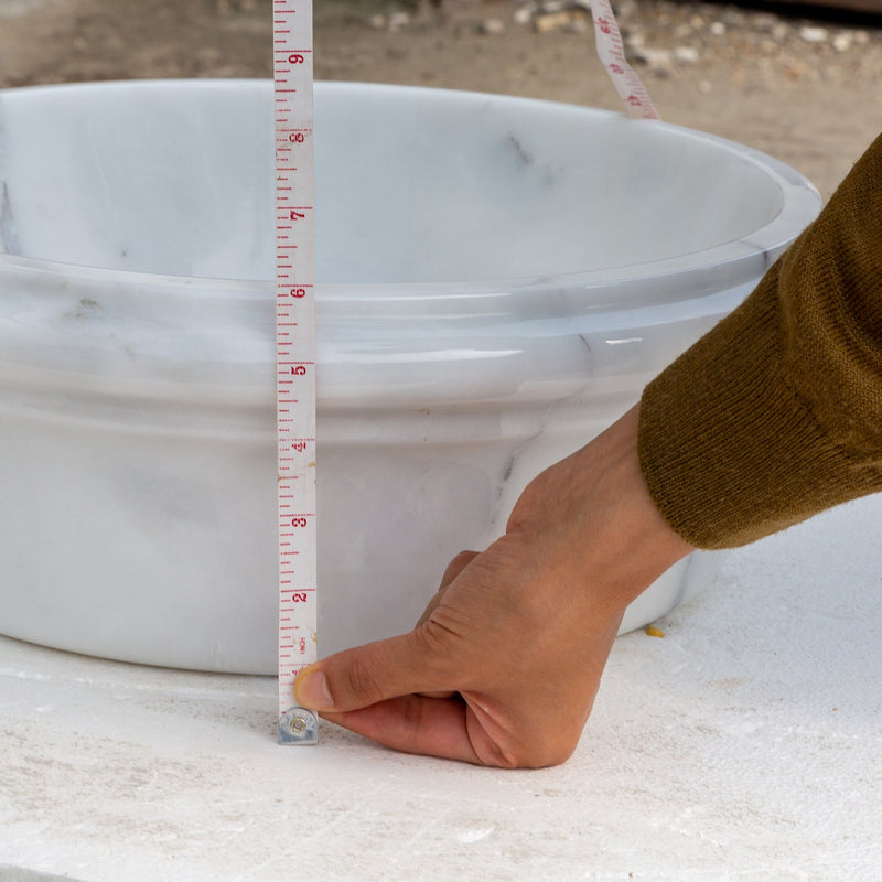 carrara white marble round over counter vessel sink YEDSIM11 D17 H6 height measure view