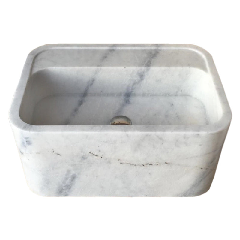 Carrara White Marble Rectangular Wall-mount Bathroom Sink Polished (W)16" (L)24" (H)12" angle view