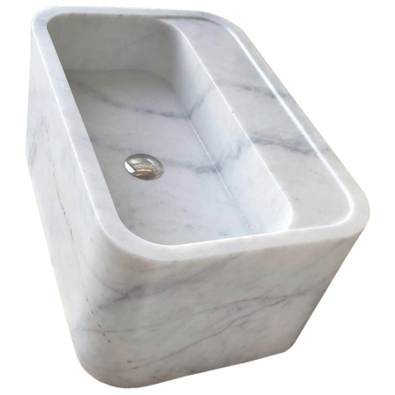 Carrara White Marble Rectangular Wall-mount Bathroom Sink Polished (W)16" (L)24" (H)12" angle view