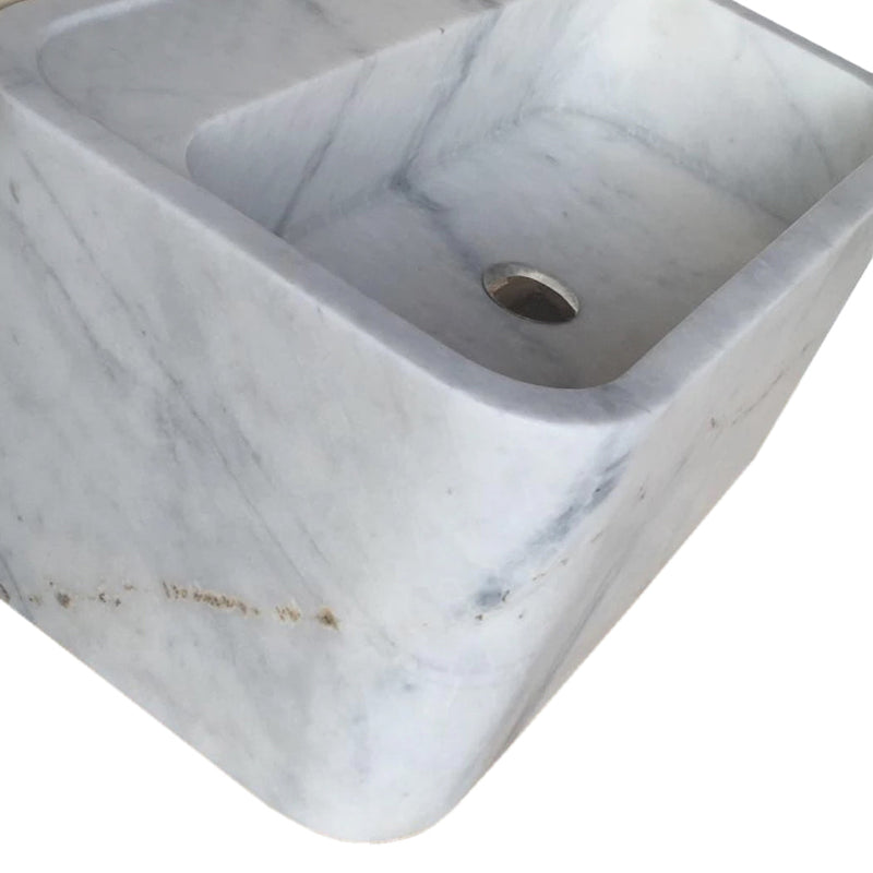 Carrara White Marble Rectangular Wall-mount Bathroom Sink Polished (W)16" (L)24" (H)12" profile closeup view