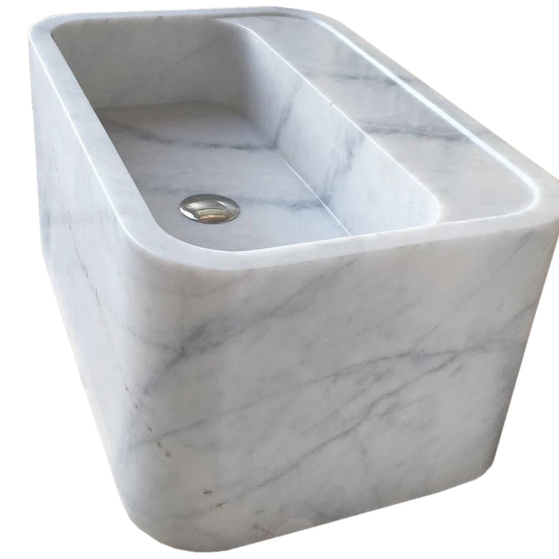 Carrara White Marble Rectangular Wall-mount Bathroom Sink Polished (W)16" (L)24" (H)12" profile view