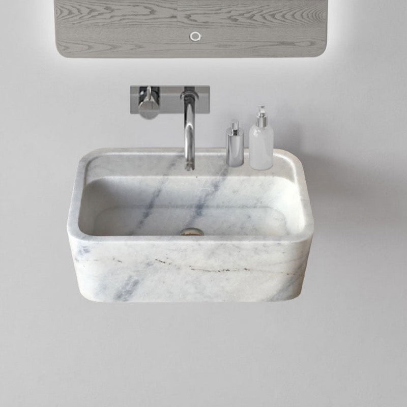 Carrara White Marble Rectangular Wall-mount Bathroom Sink (W)16" (L)24" (H)12" installed bathroom