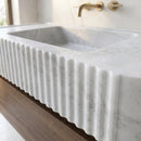 Carrara White Marble Wall-mount Bathroom Vanity Sink Fluted (W)16" (L)40" (H)6"