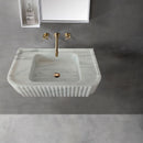 Carrara White Marble Wall-mount Bathroom Vanity Sink Fluted (W)16" (L)28" (H)6" top view bathroom view gold faucet widespread 8"