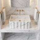 Carrara White Marble Handcrafted Wall-mount Luxury Bathroom Sink Fluted Front (W)16" (L)28" (H)10"