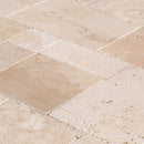 classic beige travertine tiles antique pattern brushed chiseled CBLTAPBFCE angle closeup