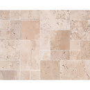 classic beige travertine tiles antique pattern brushed chiseled CBLTAPBFCE top view grouted