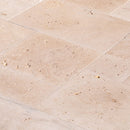 classic beige travertine tiles antique pattern tumbled CBLTAPTUM top angle closeup