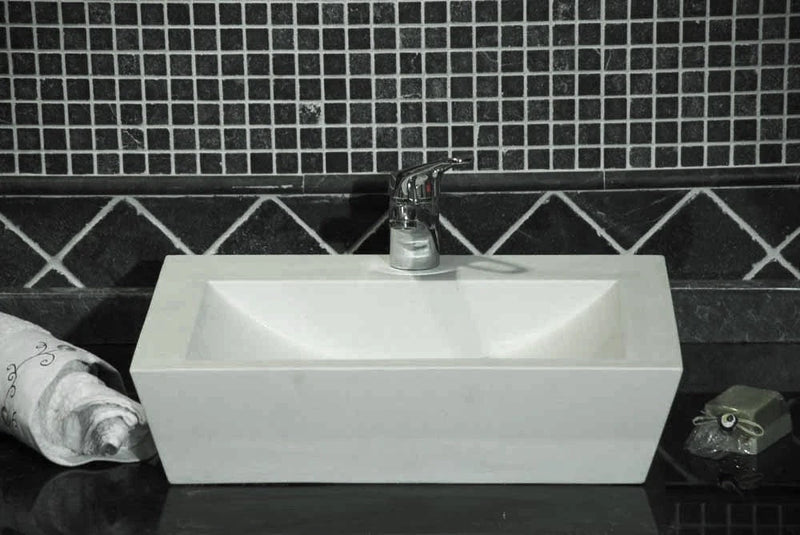 classic white limestone rectangular above-counter bathroom sink 20020053 W16 L20 H4 bathroom application view