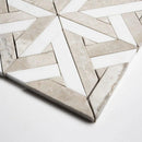 Crossed Pickets Alpina White, Royal Beige Honed Marble Waterjet Decos 9 11/16x9 11/16