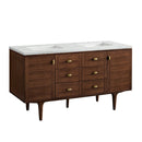 James Martin Amberly 60" Dual Mount Double Bathroom Vanity, Mid-Century Walnut