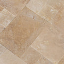 Denizli Beige Antique Pattern Travertine Tile - Full Truckload brushed eased edge angle view