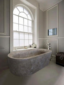 Coffee Brown Natural Travertine Hand-Carved Oval Soaking Bathtub - 40x72x22 Inches