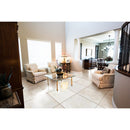 french vanilla cream harmony marble tile 24x24 honed MTFVCH24x24P installed on living room floor with black grouts
