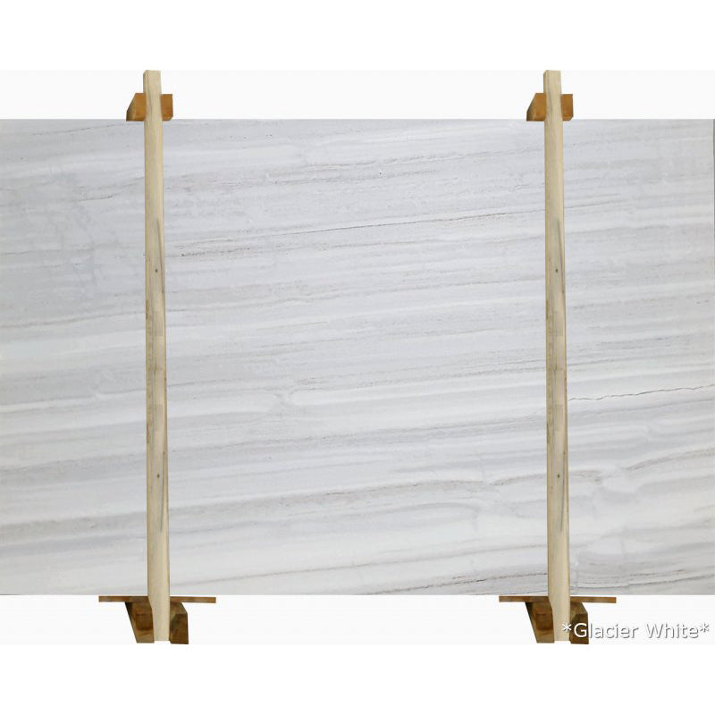 glacier white vein cut marble slabs polished 2cm slabs wooden bundle front view shot