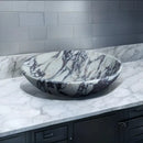 Calacatta Viola Oval White Purple Marble Handcarved Above Counter Vessel Bathroom Sink 14x18x5 Inch