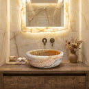 Natural Stone Honey Onyx Drop-in Vessel Sink Polished (D)16" (H)6"