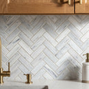 Solto White 1"x3" Herringbone on 12" x 12" Mesh Marble Mosaic Tile