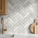 Solto White 1"x3" Herringbone on 12" x 12" Mesh Marble Mosaic Tile
