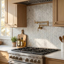 Solto White 1"x3" Herringbone on 12" x 12" Mesh Marble Mosaic Tile