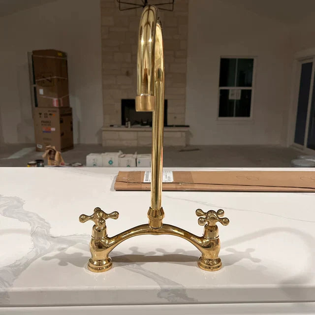 2  Hole Kitchen Faucet - 2 Hole Unlacquered Brass Kitchen Faucet With Sprayer