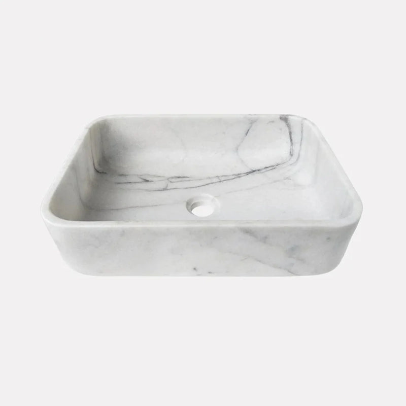 White Calacatta Marble Rectangular Above Vanity Bathroom Sink (L)18" (W)12" (H)6" side view