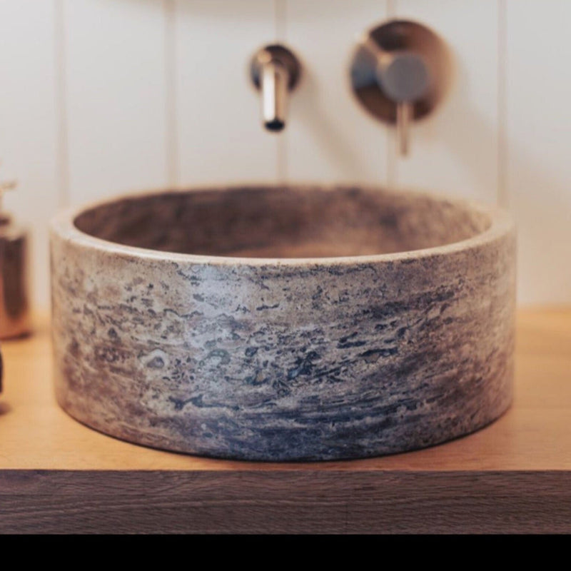 Silver Travertine Natural Stone Above Vanity Bathroom Sink Polished (D)16" (H)5" installed bathroom