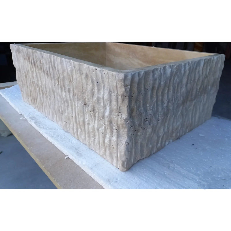 Travertine Rectangular Sink Natural Stone Above Vanity Bathroom Sink (W)23" (D)18" (H)8" angle close-up view