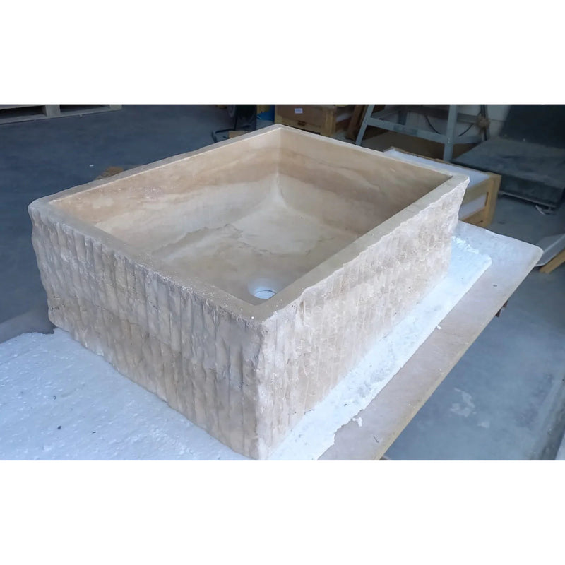 Travertine Rectangular Sink Natural Stone Above Vanity Bathroom Sink (W)23" (D)18" (H)8" angle corner view