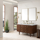 James Martin Amberly 60" Dual Mount Double Bathroom Vanity, Mid-Century Walnut