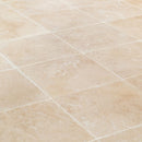 light beige premium travertine tile 24x24 Honed Filled angle closeup