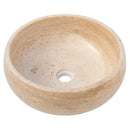 Light Beige Polished Travertine Vessel Bathroom Sink 16 Inch Round Natural Stone