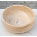 Light Beige Polished Travertine Vessel Bathroom Sink 16 Inch Round Natural Stone